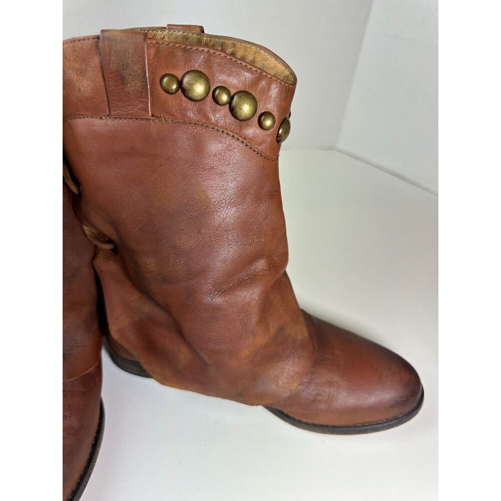 Free People Distressed Wayland Brown Leather Bead Stud Lace-Up Boho Bootie 37 6 - Picture 8 of 16